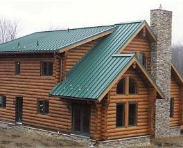 green cabin metal roof